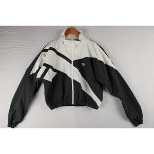 Reebok Classic Crop Jacket Size Small White Black Full Zip Fall Running Walking